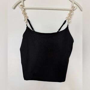 Elegant Black Women's Top with Pearl Straps